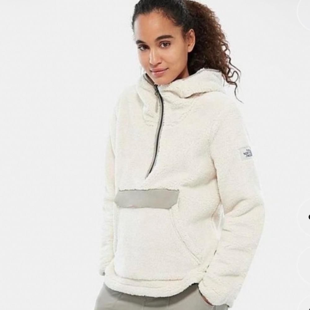 The North Face Womens Cabincore Anorak 1/4 Zip Sherpa Fleece Hoodie Cream Small